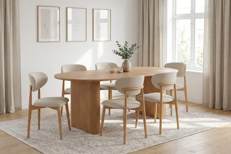 Noira Matgrupp förlängningsbart 160-220 cm Ek med 6 Molly Matstolar - Ek - Möbler - Matplats - Matgrupp & matbord med stolar