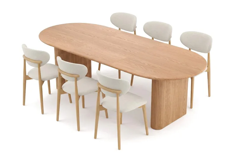Noira Matgrupp förlängningsbart 160-220 cm Ek med 6 Molly Matstolar - Ek - Möbler - Matplats - Matgrupp & matbord med stolar