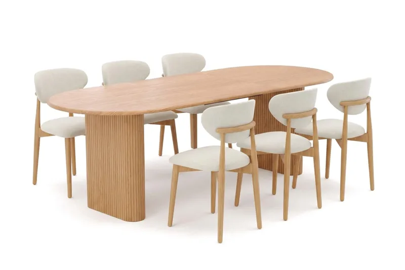 Noira Matgrupp förlängningsbart 160-220 cm Ek med 6 Molly Matstolar - Ek - Möbler - Matplats - Matgrupp & matbord med stolar