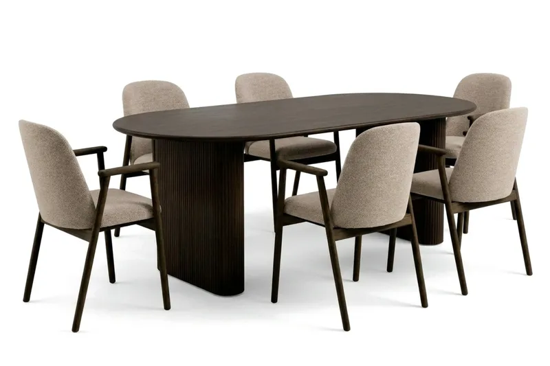 Noira Matgrupp förlängningsbart 160-220 cm Rökt Ek med 6 Reciclar Matstolar - Rökt ek - Möbler - Matplats - Matgrupp & matbord med stolar