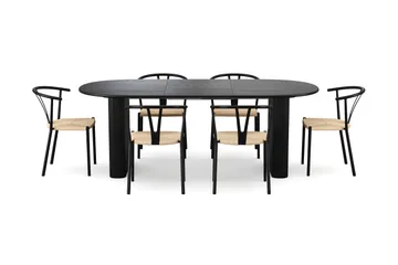 Noira Matgrupp förlängningsbart 160-220 cm Svart med 6 Elysia Matstolar - Svartlaserad ek - Möbler - Matplats - Matgrupp & matbord med stolar