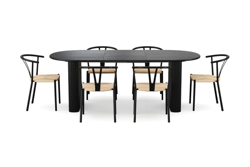 Noira Matgrupp förlängningsbart 160-220 cm Svart med 6 Elysia Matstolar - Svartlaserad ek - Möbler - Matplats - Matgrupp & matbord med stolar