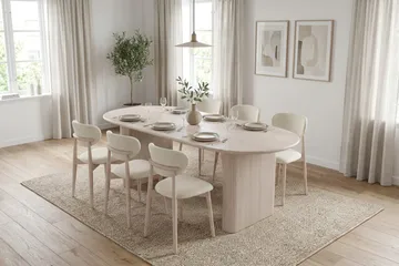 Noira Matgrupp förlängningsbart 160-220 cm Vitlaserad med 6 Molly Matstolar - Vitlaserad - Möbler - Matplats - Matgrupp & matbord med stolar