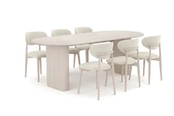 Noira Matgrupp förlängningsbart 160-220 cm Vitlaserad med 6 Molly Matstolar - Vitlaserad - Möbler - Matplats - Matgrupp & matbord med stolar