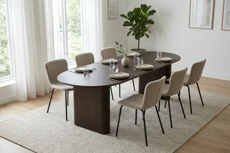Noira Matgrupp förlängningsbart 220-320 cm Rökt Ek med 6 Katy Matstolar - Rökt ek - Möbler - Matplats - Matgrupp & matbord med stolar