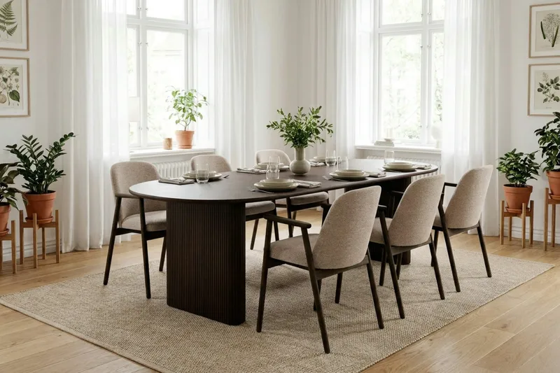 Noira Matgrupp förlängningsbart 220-320 cm Rökt Ek med 6 Reciclar Matstolar - Rökt ek - Möbler - Matplats - Matgrupp & matbord med stolar
