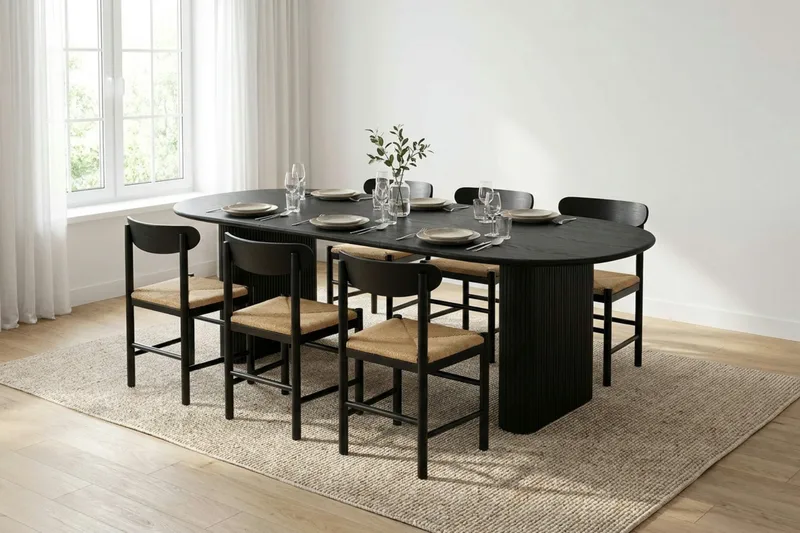 Noira Matgrupp förlängningsbart 220-320 cm Svart med 6 Malte Matstolar - Möbler - Matplats - Matgrupp & matbord med stolar