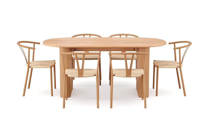 Noira Matgrupp rektangulärt 180 cm Ek med 6 Elysia Matstolar - Ek - Möbler - Matplats - Matgrupp & matbord med stolar