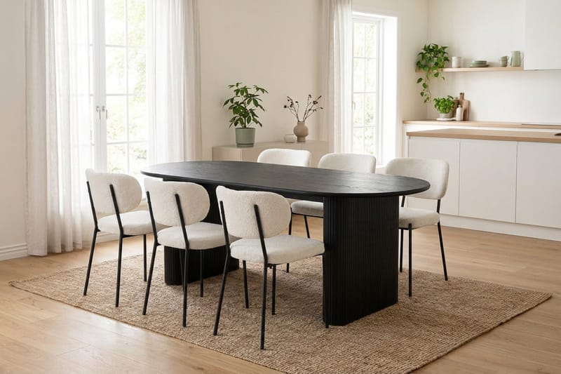 Noira Matgrupp rektangulärt 180 cm Svart med 6 Gemmiano Matstolar - Svart - Möbler - Matplats - Matgrupp & matbord med stolar