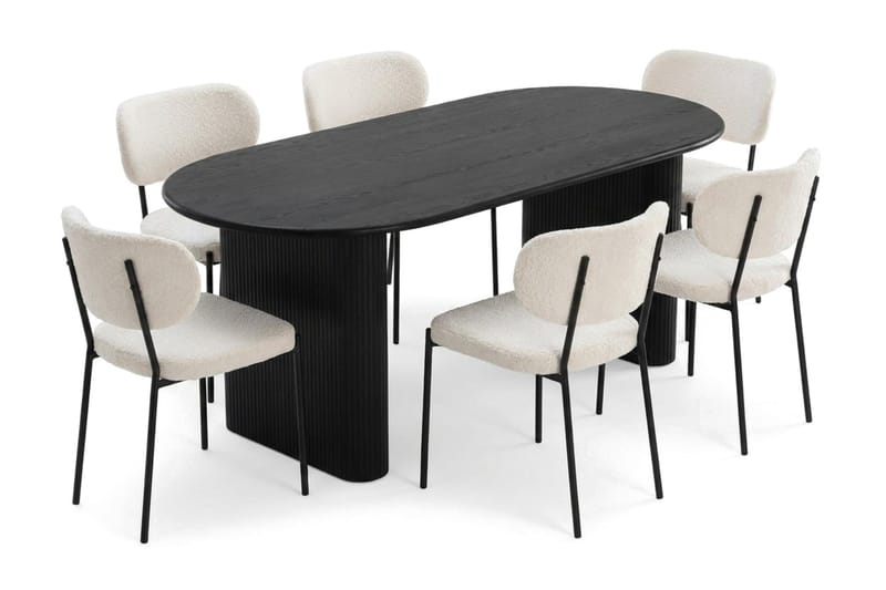 Noira Matgrupp rektangulärt 180 cm Svart med 6 Gemmiano Matstolar - Svart - Möbler - Matplats - Matgrupp & matbord med stolar