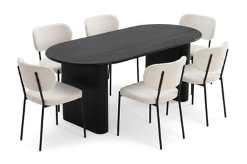 Noira Matgrupp rektangulärt 180 cm Svart med 6 Gemmiano Matstolar - Svartlaserad ek - Möbler - Matplats - Matgrupp & matbord med stolar
