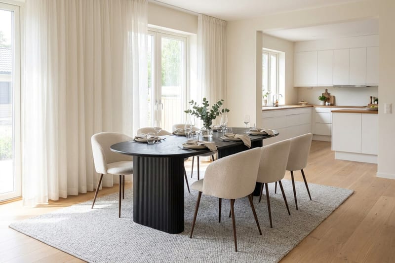 Noira Matgrupp rektangulärt 180 cm Svart med 6 Greya Matstolar - Svart - Möbler - Matplats - Matgrupp & matbord med stolar
