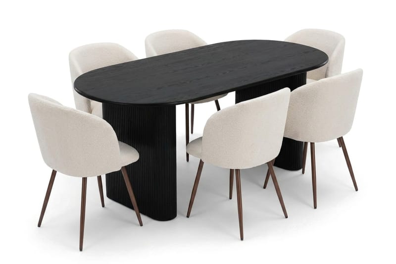 Noira Matgrupp rektangulärt 180 cm Svart med 6 Greya Matstolar - Svart - Möbler - Matplats - Matgrupp & matbord med stolar
