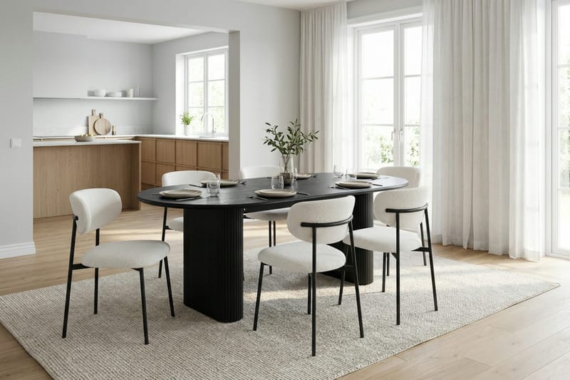 Noira Matgrupp rektangulärt 180 cm Svart med 6 Lucy Matstolar - Svart - Möbler - Matplats - Matgrupp & matbord med stolar