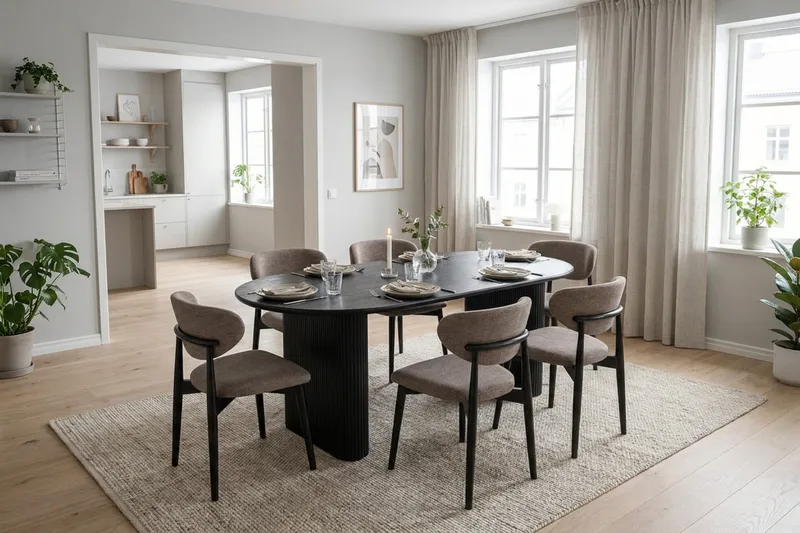 Noira Matgrupp rektangulärt 180 cm Svart med 6 Molly Matstolar - Svart - Möbler - Matplats - Matgrupp & matbord med stolar
