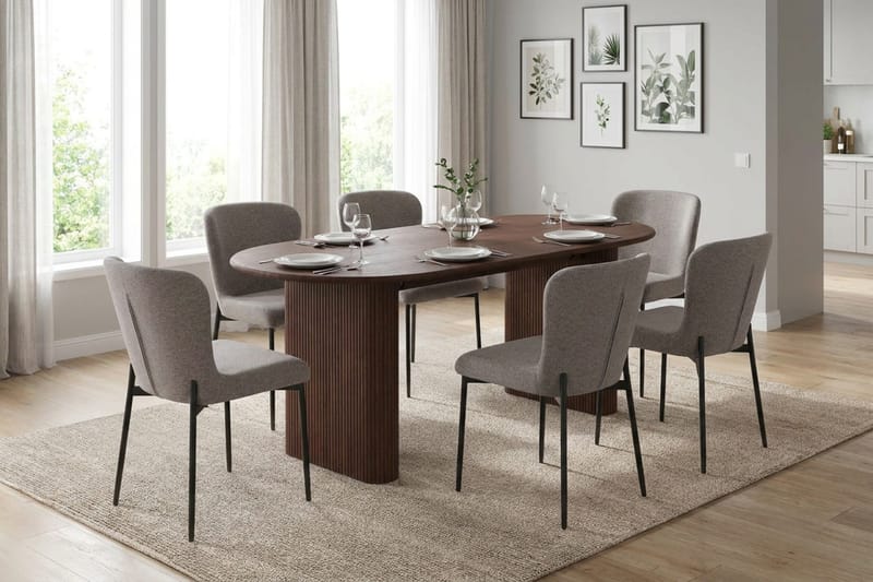 Noira Matgrupp rektangulärt 180 cm Valnöt med 6 Elsie Matstolar - Valnöt/Ljusgrå - Möbler - Matplats - Matgrupp & matbord med stolar