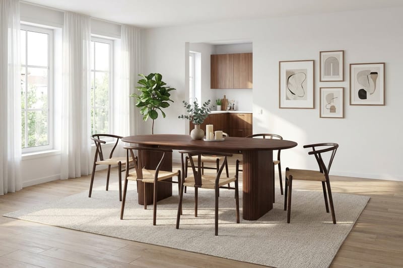 Noira Matgrupp rektangulärt 180 cm Valnöt med 6 Elysia Matstolar - Valnöt - Möbler - Matplats - Matgrupp & matbord med stolar