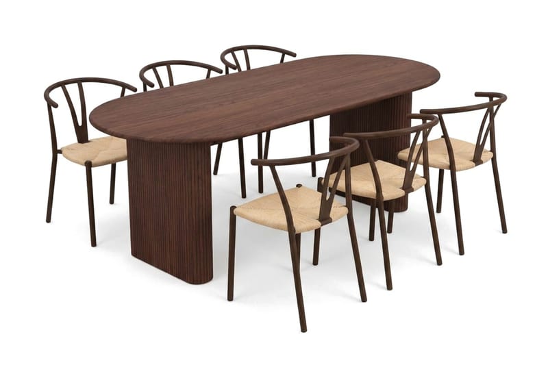 Noira Matgrupp rektangulärt 180 cm Valnöt med 6 Elysia Matstolar - Valnöt - Möbler - Matplats - Matgrupp & matbord med stolar