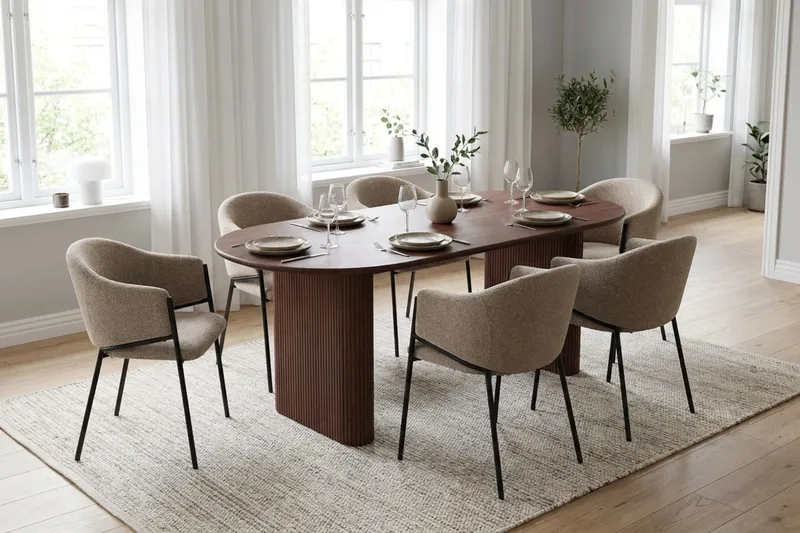 Noira Matgrupp rektangulärt 180 cm Valnöt med 6 Filip Matstolar - Valnöt - Möbler - Matplats - Matgrupp & matbord med stolar