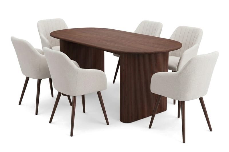 Noira Matgrupp rektangulärt 180 cm Valnöt med 6 Filippa Matstolar - Valnöt - Möbler - Matplats - Matgrupp & matbord med stolar