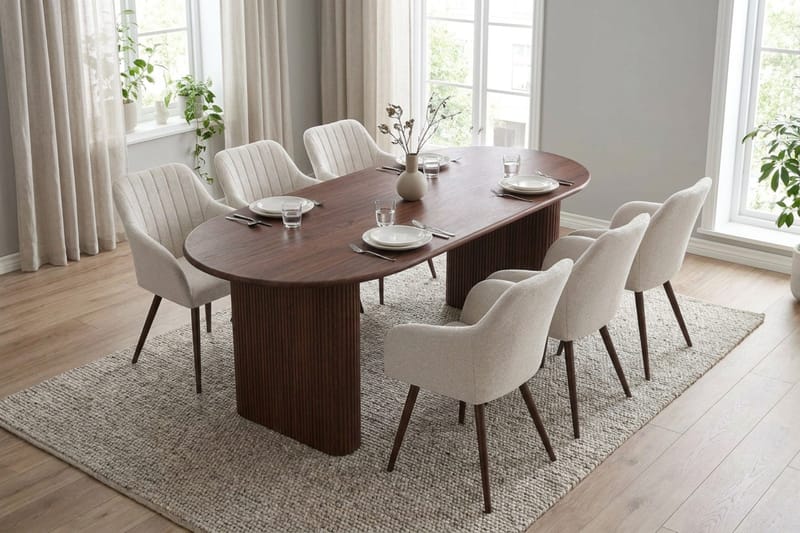 Noira Matgrupp rektangulärt 180 cm Valnöt med 6 Filippa Matstolar - Valnöt - Möbler - Matplats - Matgrupp & matbord med stolar