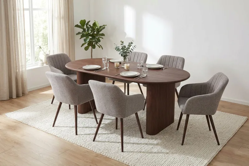 Noira Matgrupp rektangulärt 180 cm Valnöt med 6 Filippa Matstolar - Valnöt - Möbler - Matplats - Matgrupp & matbord med stolar