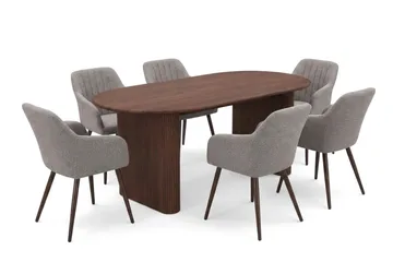 Noira Matgrupp rektangulärt 180 cm Valnöt med 6 Filippa Matstolar - Valnöt - Möbler - Matplats - Matgrupp & matbord med stolar