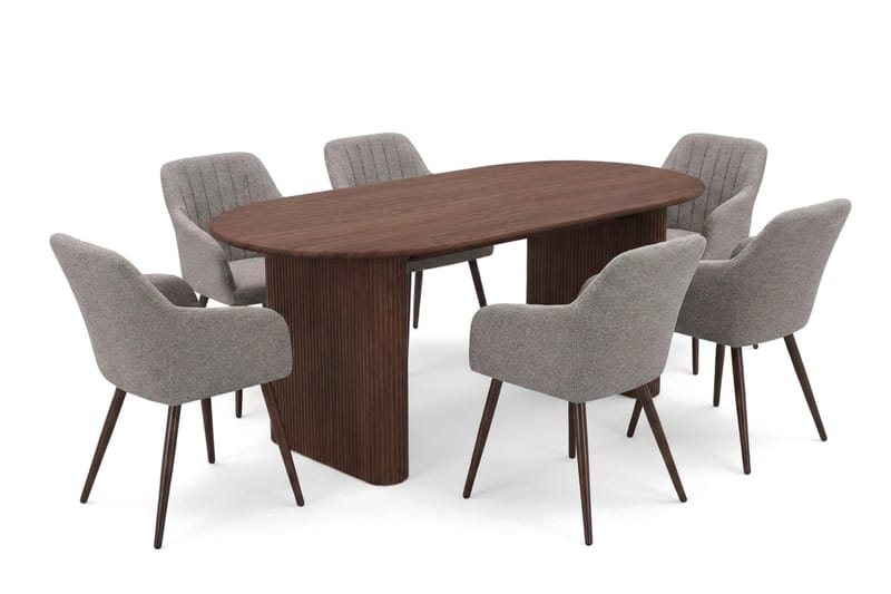 Noira Matgrupp rektangulärt 180 cm Valnöt med 6 Filippa Matstolar - Valnöt - Möbler - Matplats - Matgrupp & matbord med stolar