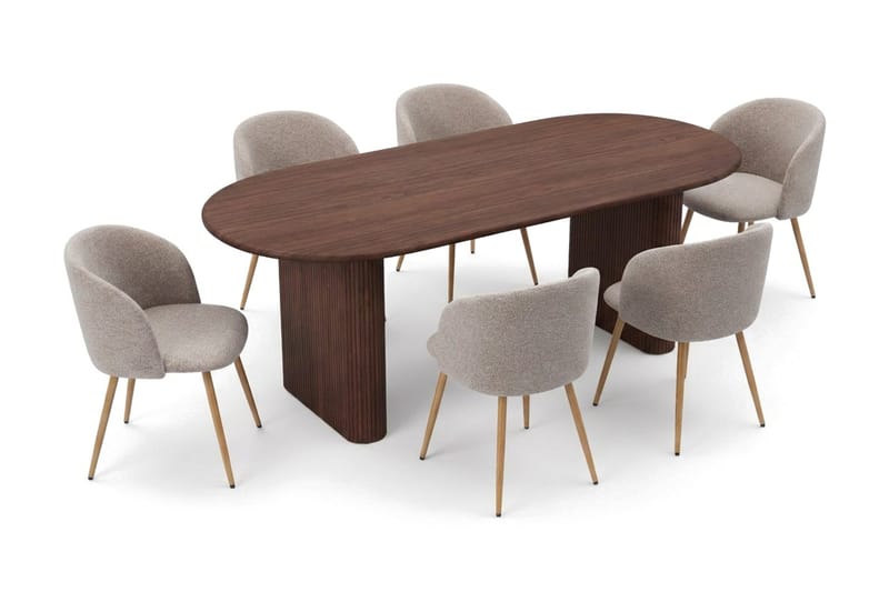 Noira Matgrupp rektangulärt 180 cm Valnöt med 6 Greya Matstolar - Valnöt - Möbler - Matplats - Matgrupp & matbord med stolar