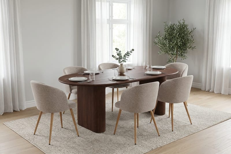 Noira Matgrupp rektangulärt 180 cm Valnöt med 6 Greya Matstolar - Valnöt - Möbler - Matplats - Matgrupp & matbord med stolar