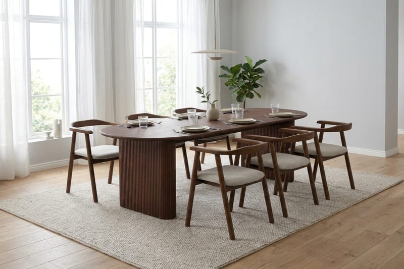 Noira Matgrupp rektangulärt 180 cm Valnöt med 6 Jolie Matstolar - Möbler - Matplats - Matgrupp & matbord med stolar