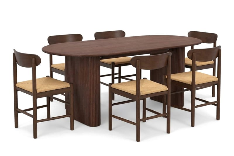 Noira Matgrupp rektangulärt 180 cm Valnöt med 6 Malte Matstolar - Möbler - Matplats - Matgrupp & matbord med stolar