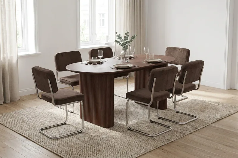 Noira Matgrupp rektangulärt 180 cm Valnöt med 6 Milva Matstolar - Valnöt - Möbler - Matplats - Matgrupp & matbord med stolar