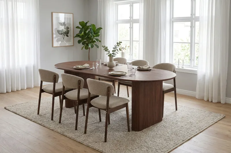Noira Matgrupp rektangulärt 180 cm Valnöt med 6 Nala Matstolar - Valnöt - Möbler - Matplats - Matgrupp & matbord med stolar