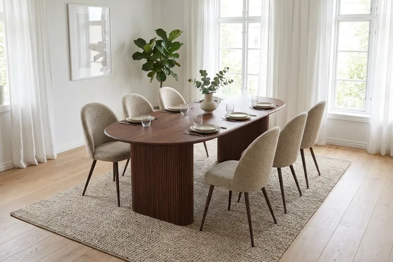 Noira Matgrupp rektangulärt 180 cm Valnöt med 6 Nibe Plus Matstolar - Valnöt - Möbler - Matplats - Matgrupp & matbord med stolar