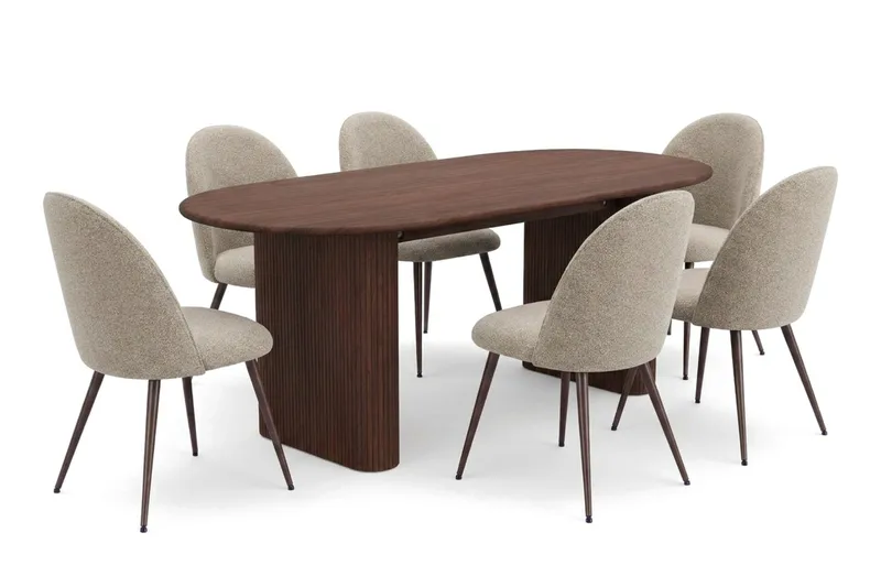 Noira Matgrupp rektangulärt 180 cm Valnöt med 6 Nibe Plus Matstolar - Valnöt - Möbler - Matplats - Matgrupp & matbord med stolar