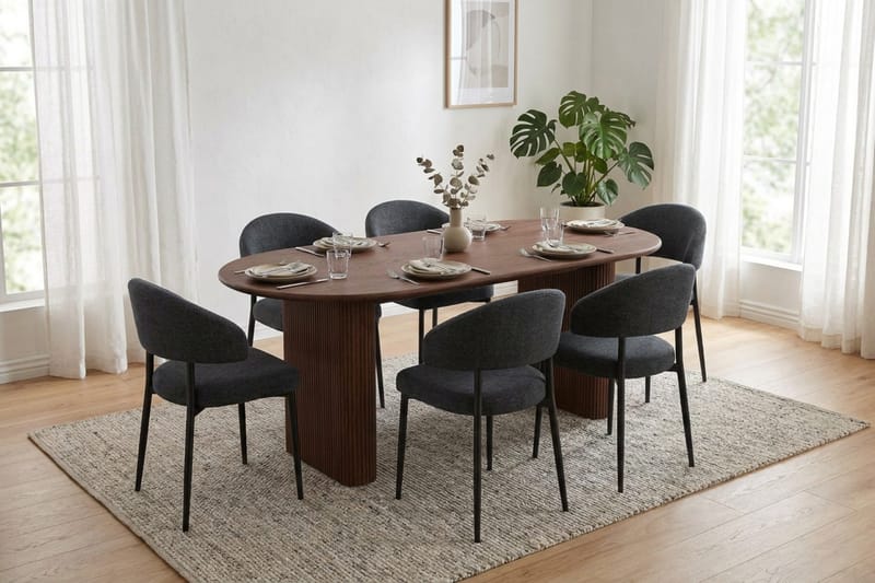 Noira Matgrupp rektangulärt 180 cm Valnöt med 6 Sawako Matstolar - Valnöt - Möbler - Matplats - Matgrupp & matbord med stolar