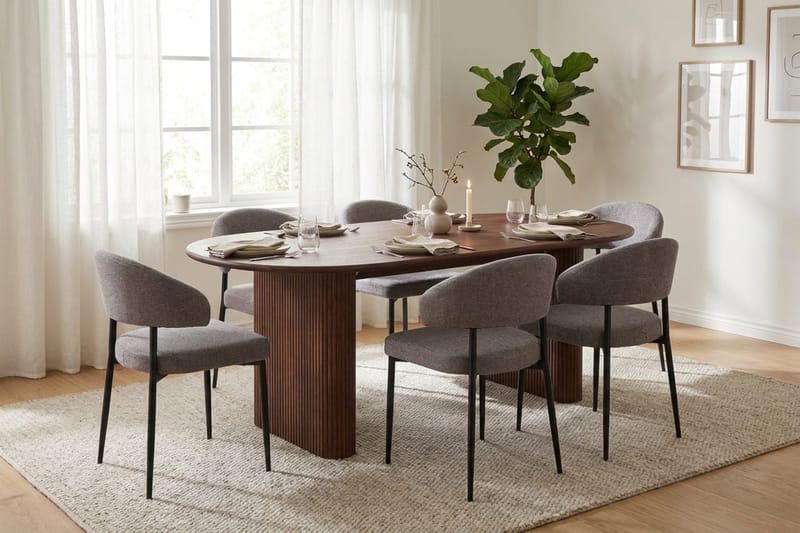 Noira Matgrupp rektangulärt 180 cm Valnöt med 6 Sawako Matstolar - Valnöt - Möbler - Matplats - Matgrupp & matbord med stolar