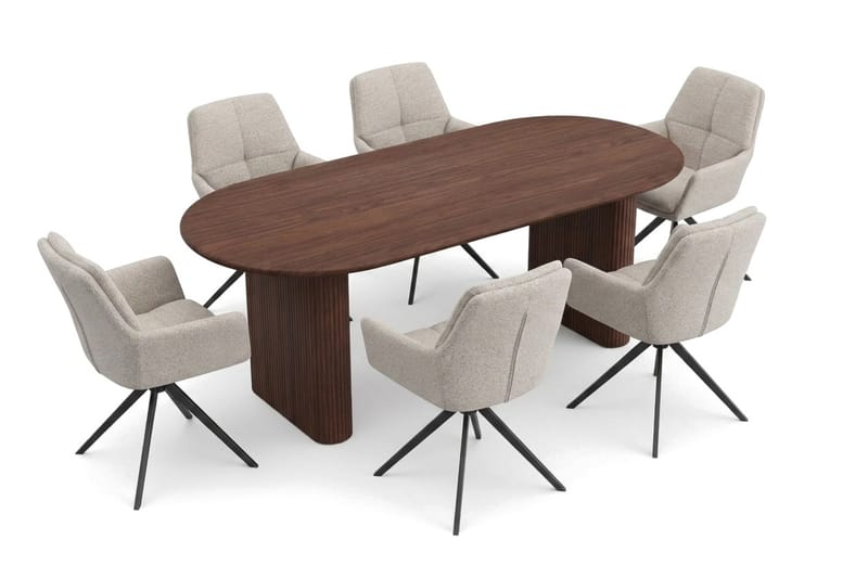 Noira Matgrupp rektangulärt 180 cm Valnöt med 6 Torsby Matstolar - Valnöt - Möbler - Matplats - Matgrupp & matbord med stolar