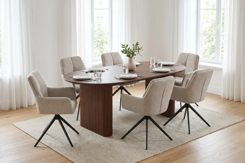 Noira Matgrupp rektangulärt 180 cm Valnöt med 6 Torsby Matstolar - Valnöt - Möbler - Matplats - Matgrupp & matbord med stolar