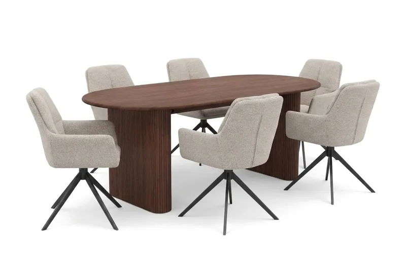 Noira Matgrupp rektangulärt 180 cm Valnöt med 6 Torsby Matstolar - Valnöt - Möbler - Matplats - Matgrupp & matbord med stolar