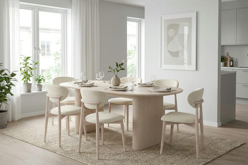 Noira Matgrupp rektangulärt 180 cm Vitlaserad med 6 Molly Matstolar - Vitlaserad - Möbler - Matplats - Matgrupp & matbord med stolar