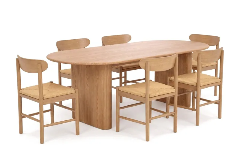 Noira Matgrupp rektangulärt 220 cm Ek med 6 Malte Matstolar