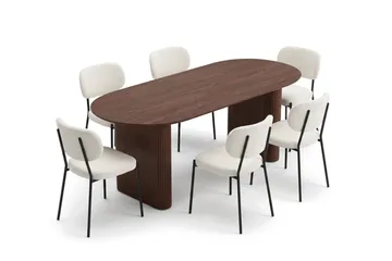 Noira Matgrupp rektangulärt 220 cm med 6 Gemmiano Matstolar - Valnöt - Möbler - Matplats - Matgrupp & matbord med stolar
