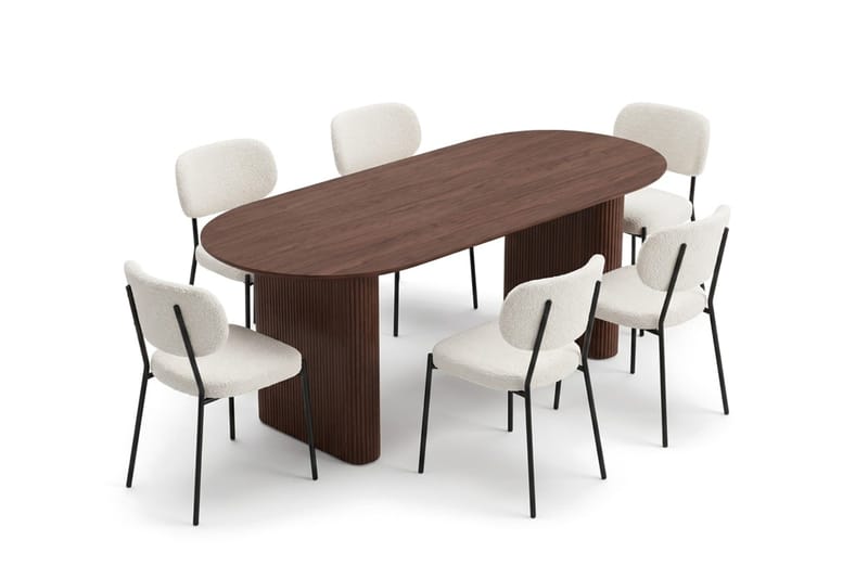 Noira Matgrupp rektangulärt 220 cm med 6 Gemmiano Matstolar - Valnöt - Möbler - Matplats - Matgrupp & matbord med stolar