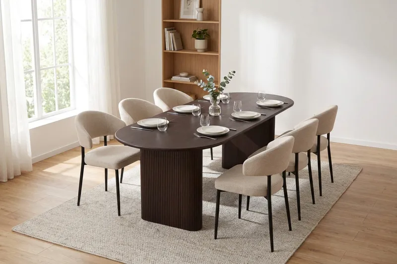 Noira Matgrupp rektangulärt 220 cm Rökt Ek med 6 Sawako Matstolar - Rökt ek - Möbler - Matplats - Matgrupp & matbord med stolar