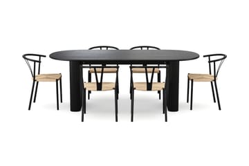 Noira Matgrupp rektangulärt 220 cm Svart med 6 Elysia Matstolar - Svartlaserad ek - Möbler - Matplats - Matgrupp & matbord med stolar