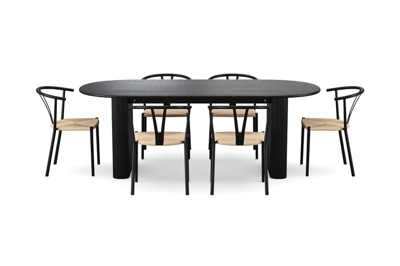 Noira Matgrupp rektangulärt 220 cm Svart med 6 Elysia Matstolar - Svartlaserad ek - Möbler - Matplats - Matgrupp & matbord med stolar