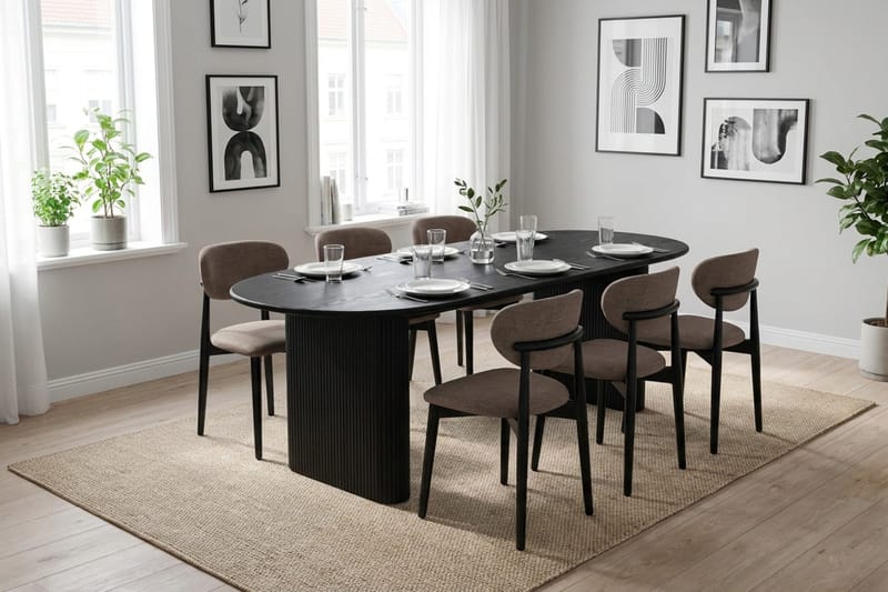 Noira Matgrupp rektangulärt 220 cm Svart med 6 Molly Matstolar - Svart - Möbler - Matplats - Matgrupp & matbord med stolar