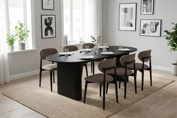 Noira Matgrupp rektangulärt 220 cm Svart med 6 Molly Matstolar - Svartlaserad ek - Möbler - Matplats - Matgrupp & matbord med stolar